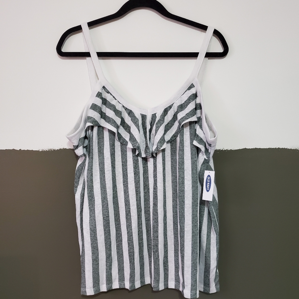 Old Navy Linen Blend Striped Tank with Ruffle